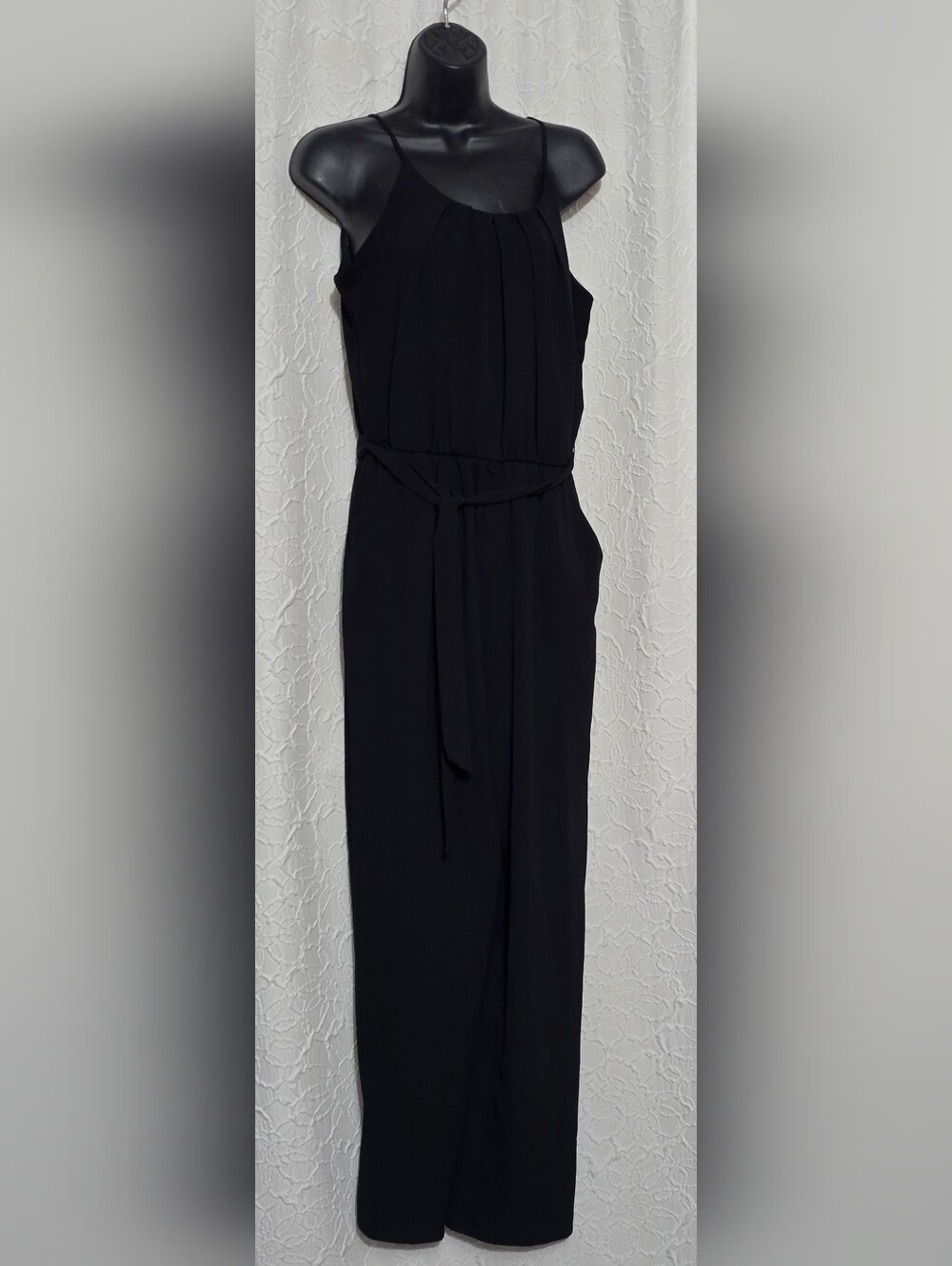 Women's Size L Black Sleeveless Jumpsuit Belted Pockets Sweet Sharon